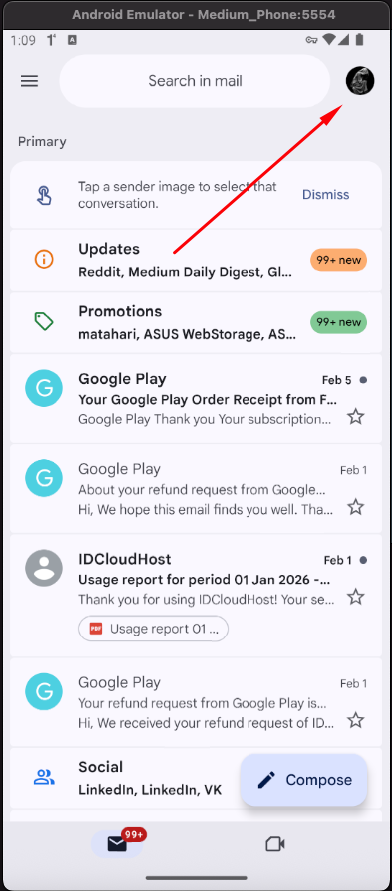 Aplikasi Gmail dan foto profil