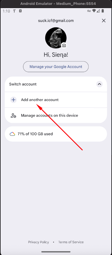 Menu Add another account